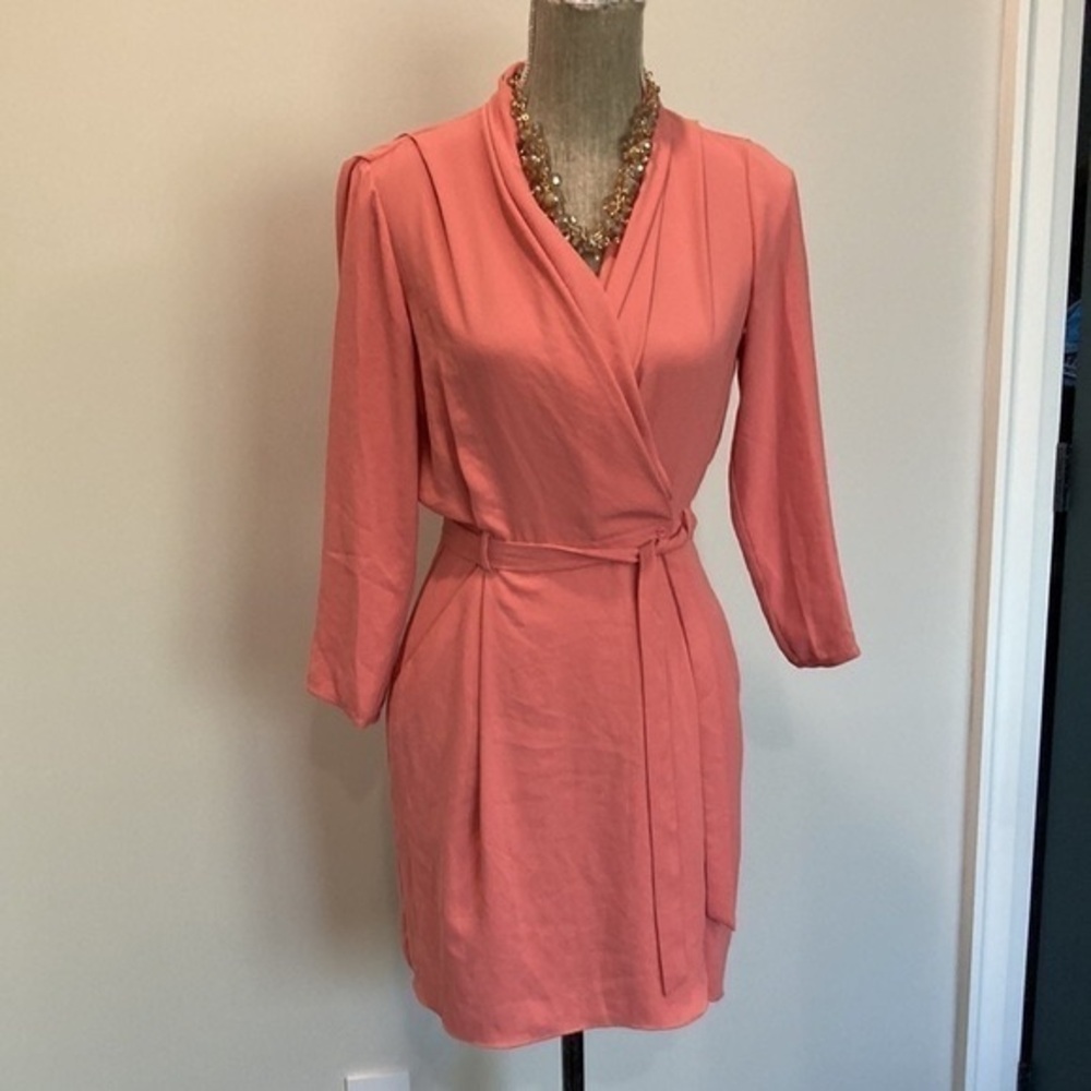 Women's Coral Wrap Dress with Belt